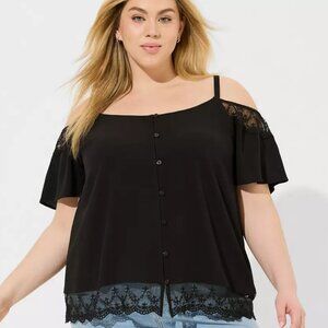 Torrid Gauze Cold Shoulder Lace Trim Top
